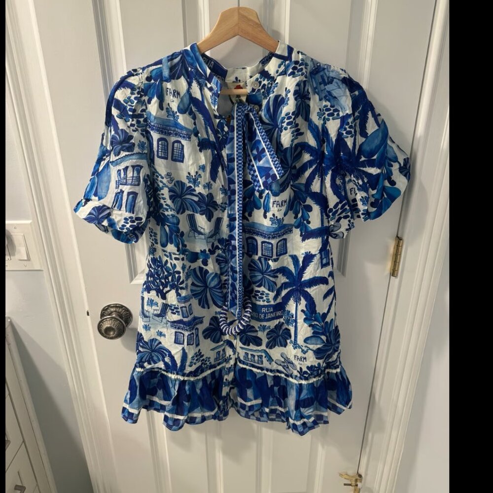 Farm Rio Sweet Rio Mini Dress Off White Size S - Picture 9 of 11
